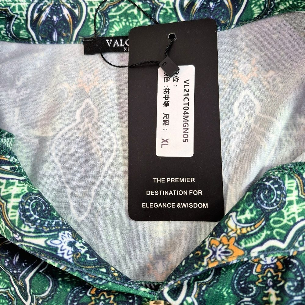 Valolia Green Blue Orange Paisley Print V-Neck Tunic Blouse Shirt XL - Picture 14 of 15